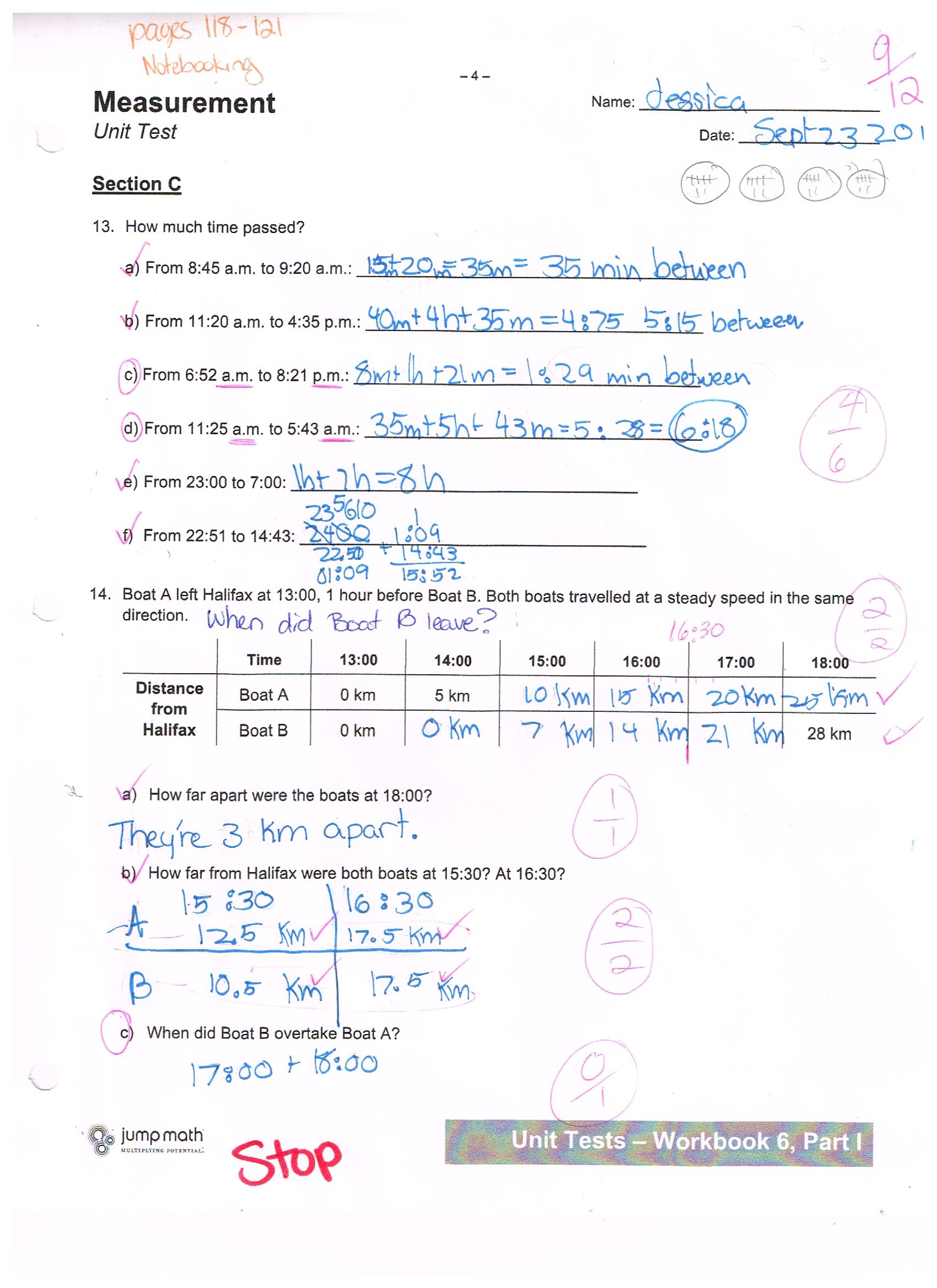 Jump Math 6.1 Measurement Unit Test  Jessica's School 